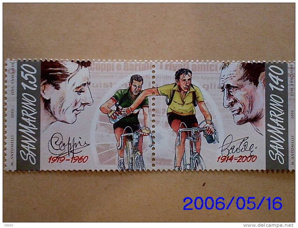 REPUBBLICA DI SAN MARINO - ANNO 2010 -  Anniversari Morte FAUSTO COPPI - GINO BARTALI  ** MNH    CICLISMO - Nuovi