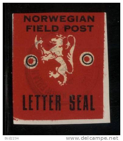 NORWAY 1943 WW2 FIELD POST NORSK FELTPOST ARMY CORPS FORCES IN EXILE LETTER-SEAL ON PIECE DARK RED TYPE 8 World War II - Plaatfouten En Curiosa