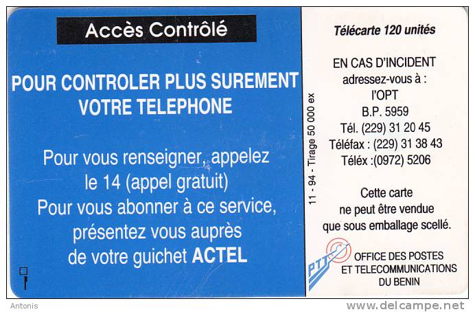 BENIN - Service Plus 2(120 Units), Tirage 50000, 11/94, Used - Benin