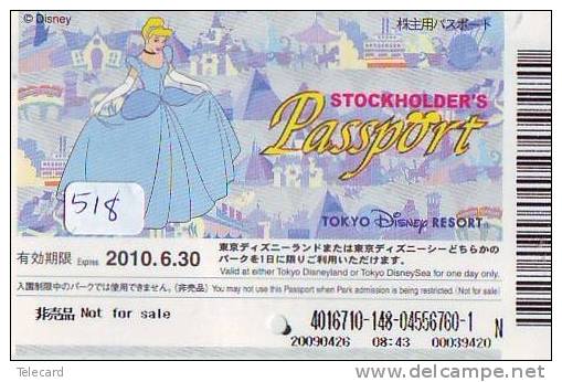 Disney * PASSPORT * Entreecard JAPON * TOKYO DISNEYLAND * STOCKHOLDERS Pass CINDERELLA (518) JAPAN PASS * CINEMA * FILM - Disney