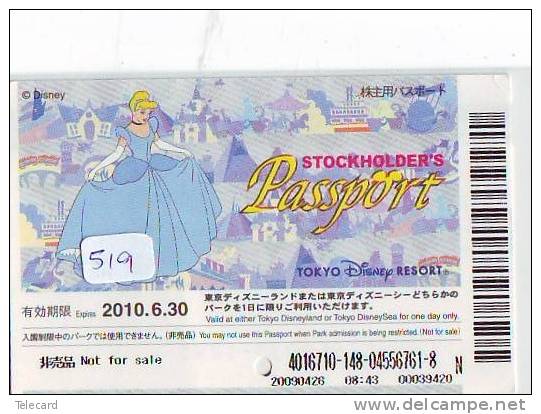 Disney * PASSPORT * Entreecard JAPON * TOKYO DISNEYLAND * STOCKHOLDERS Pass CINDERELLA (519) JAPAN PASS * CINEMA * FILM - Disney