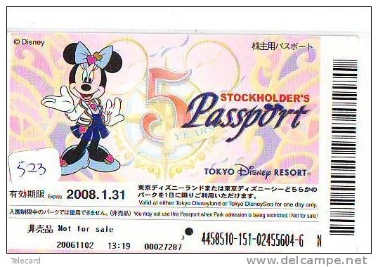 Disney * PASSPORT * Entreecard JAPON * TOKYO DISNEYLAND (523) STOCKHOLDERS Passeport * MICKEY JAPAN PASS * CINEMA *FILM - Disney