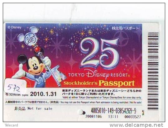Disney * PASSPORT * Entreecard JAPON * TOKYO DISNEYLAND (572) MICKEY * STOCKHOLDERS Passeport * JAPAN * CINEMA *FILM - Disney