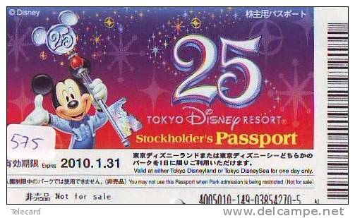 Disney * PASSPORT * Entreecard JAPON * TOKYO DISNEYLAND (575) MICKEY * STOCKHOLDERS Passeport * JAPAN * CINEMA *FILM - Disney