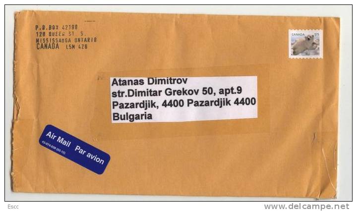 Mailed Cover (letter) With Stamp White Bear 2011   From Canada To Bulgaria - Briefe U. Dokumente