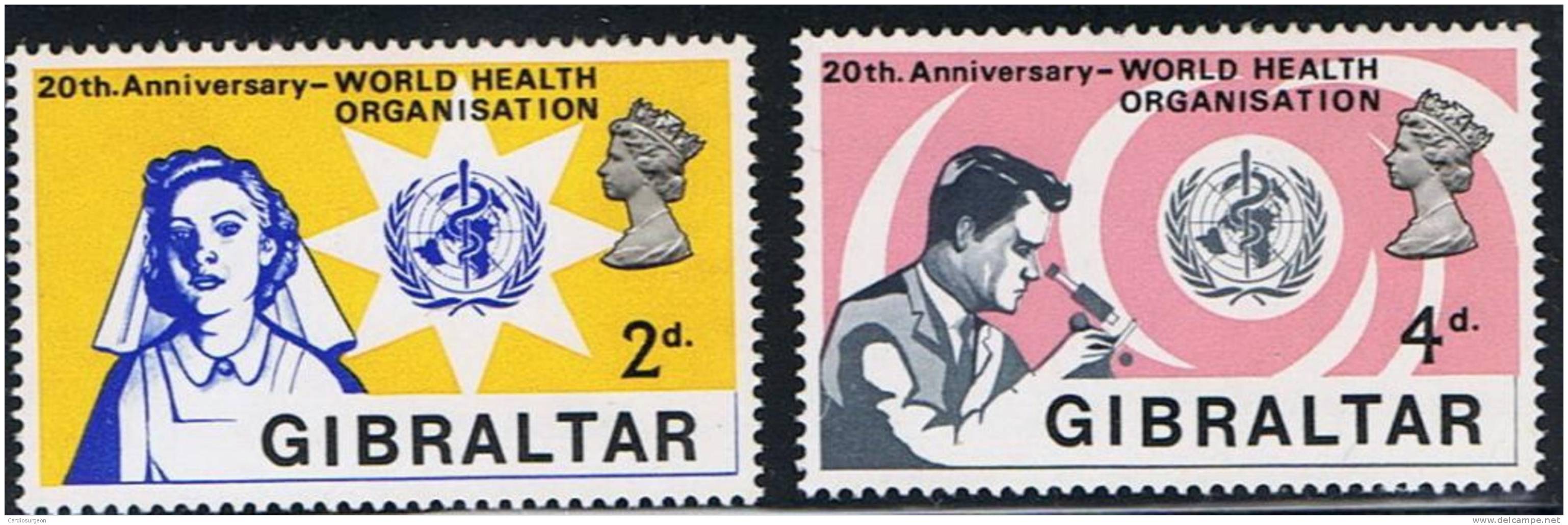 Gibraltar 1968 #215-216 Medicine WHO 20 Years Of World Health Organization MNH - Gibraltar