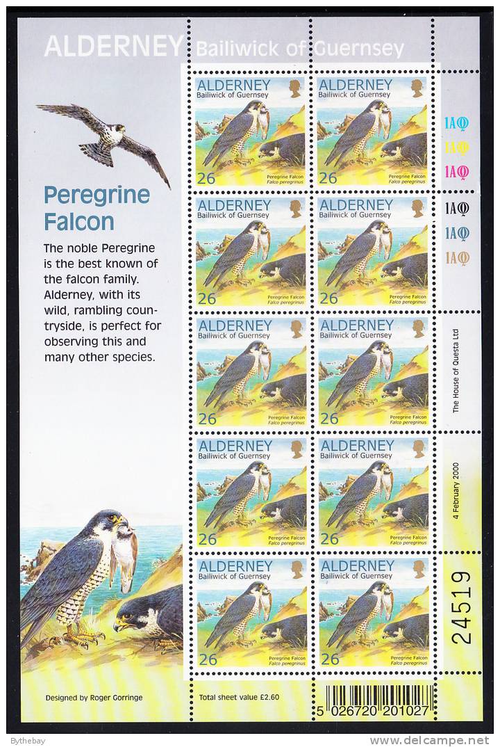 Alderney Scott #143 MNH Minisheet Of 10 26p With Prey - Peregrine Falcon - Alderney