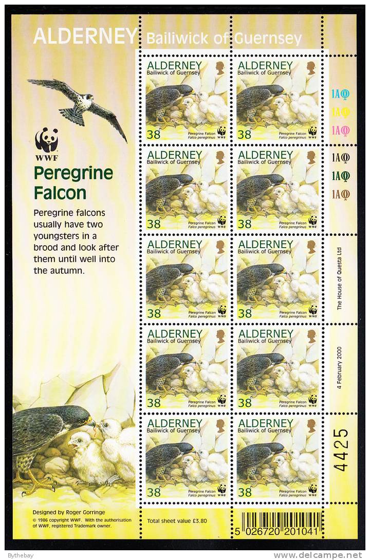 Alderney Scott #145 MNH Minisheet Of 10 38p With Chcks - Peregrine Falcon - Alderney