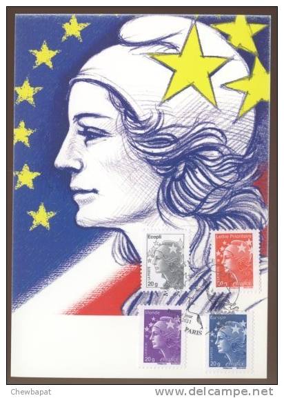 Carte Maximum  2011 -  Marianne Et L´Europe - 1er Jour Le 01.07.2011 à Paris (4,61E 4 Timbres) - 2010-2019