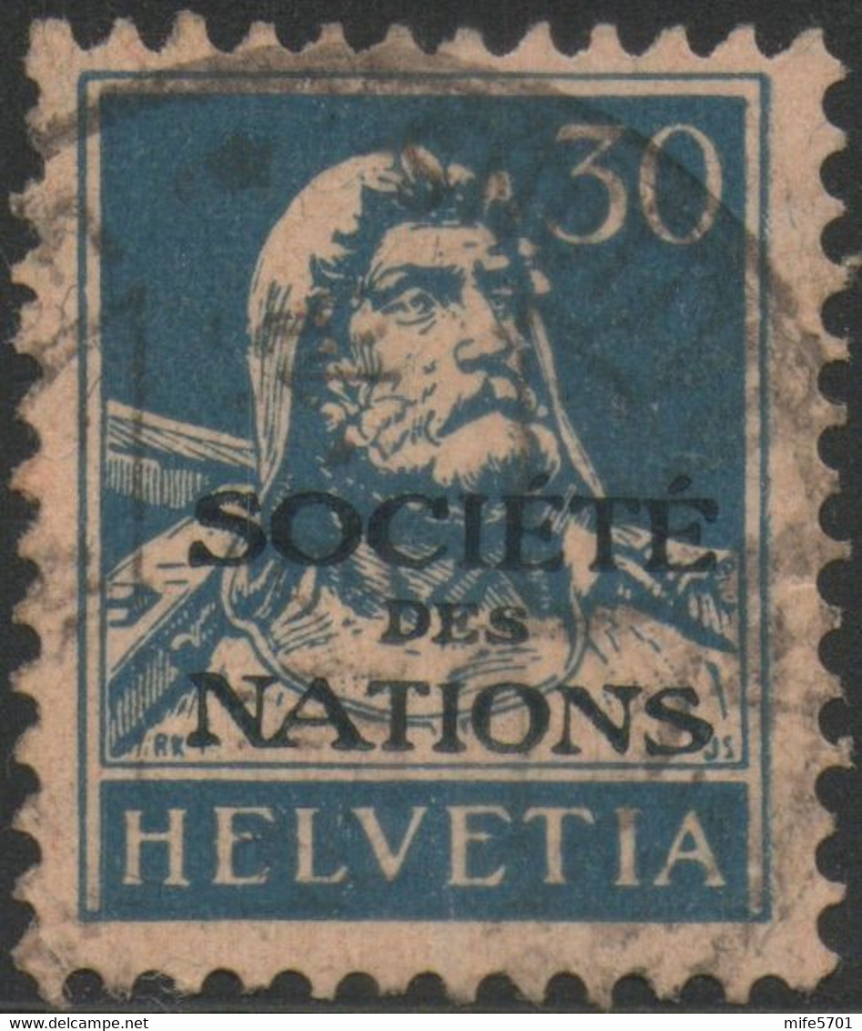 SVIZZERA 1924 FRANCOBOLLO DI SERVIZIO GUGLIELMO TELL SOPRASTAMPA 'SOCIETÉ DES NATIONS' C. 30 USATO / USED ◉ ZUMSTEIN 20 - Service