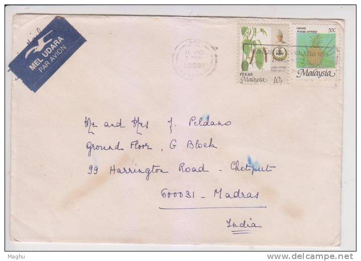 Slogan Canel. "....."  Airmail, Air Mail Cover Malasia  To India, Fruits , From Little Sisters Of The Poor. - Lettres & Documents