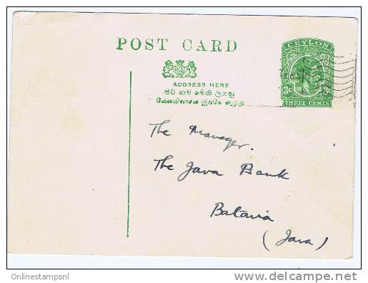 Ceylon Postcard To Batavia - Java, 1930 - Sri Lanka (Ceylon) (1948-...)