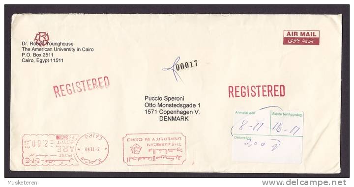 Egypt Egypte AMERICAN UNIVERSITY In CAIRO Airmail Registered Recommandée Einschreiben 1999 Meter Stamp Cover To Denmark - Lettres & Documents