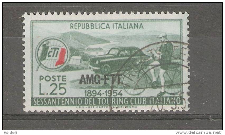 Trieste A  1954  Sassone N. 206  Touring Club   L. 25  Verde Rosso   Usato   Used - Usati