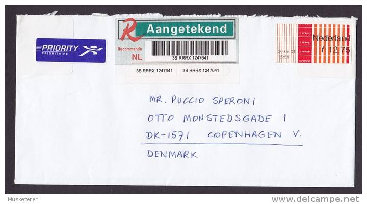 Netherlands Priority Prioritaire Label Registered Recommandée Einschreiben ATM / Frama Cover 2001 To Denmark - Lettres & Documents