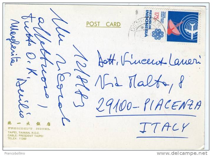 TAIWAN-TAIPEI - PRESIDENT HOTEL / FROM INDONESIA / THEMATIC STAMP-TELECOMMUNICATIONS - Taiwan