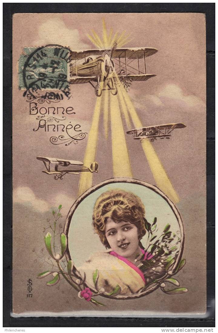 NOUVEL AN CPA 1919 Femme Aviatrice - Nouvel An