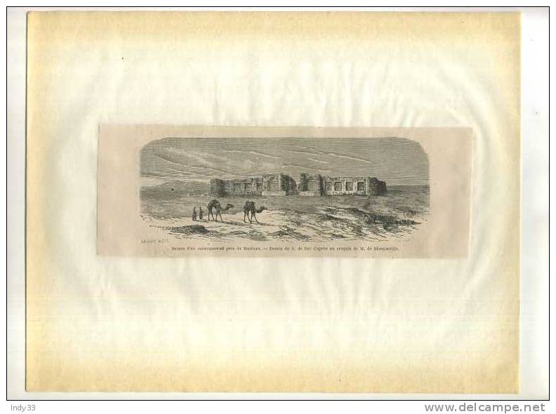 - RUINES D'UN CARAVANSERAIL PRES DE MAZINAN . GRAVURE SUR BOIS DU XIXe S. . DECOUPEE ET COLLEE SUR PAPIER - Estampes & Gravures