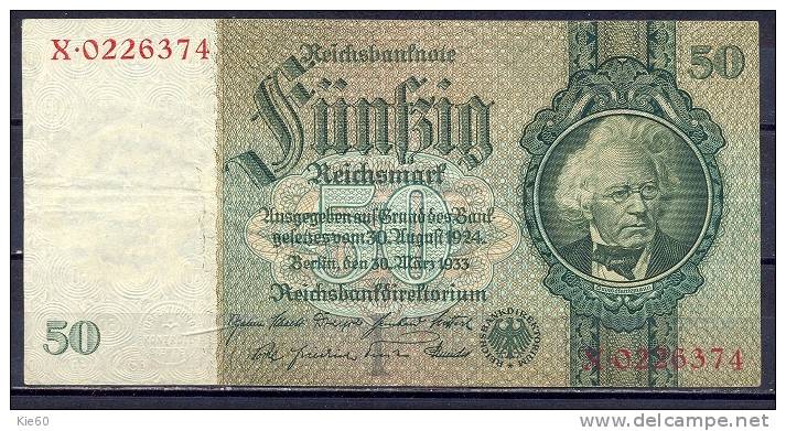 Germany - 1933 - 50 Mark  I/X  -     (VF/F ) .P-182a ...R 175a - 50 Reichsmark