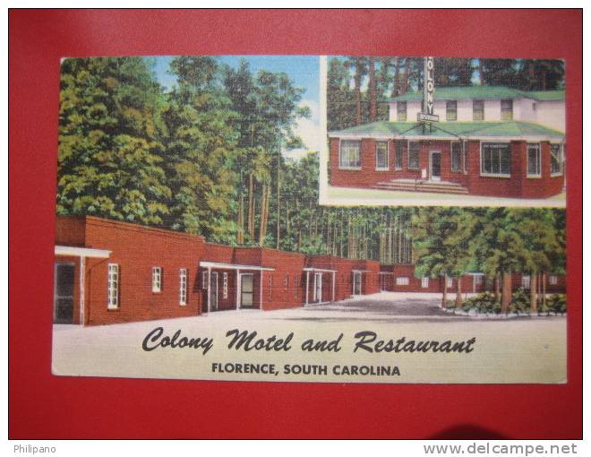 Florence  SC---   Colony Motel & Restaurant  Linen--- -----     -- Ref 225 - Florence