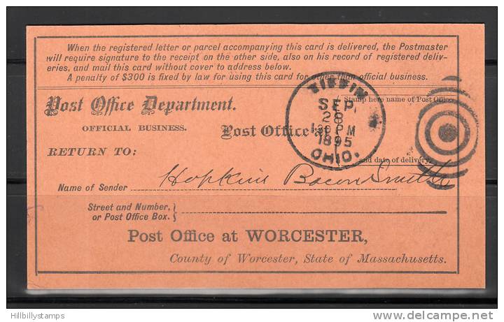 Registration Card From Post Office For Registered Letter 1895 Lot 244 - Marcofilie