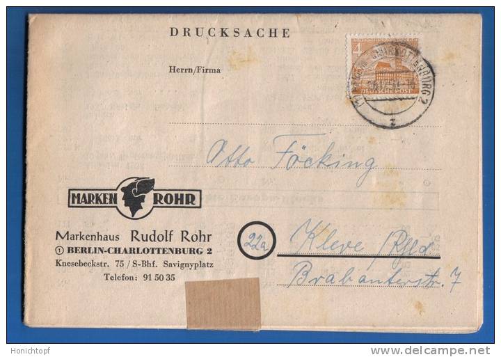 Deutschland; Berlin MiNr. 43; Preisliste Von Markenhaus Rohr Als Drucksache 1950 - Covers & Documents