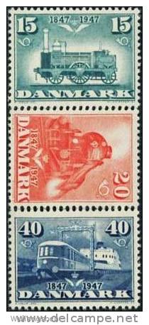 NE1111 Denmark 1947 The State-run Railway Train In One Hundred 3v MNH - Nuovi