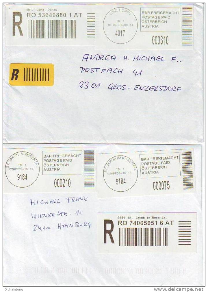 210am: Postautomation/ Freistempel- Label Zwei Gute Rekobelege, Seltene Aufgabeämter - Briefe U. Dokumente