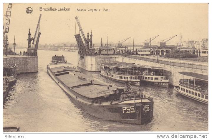 CPA - Belgique - Bateaux - Péniche - Bruxelles Laeken - Bassin Vergote Et Pont - Houseboats