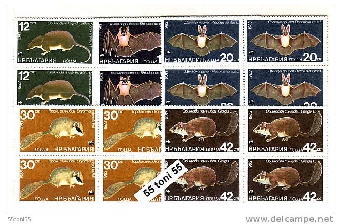 BULGARIA / Bulgarije 1983 WWF - Mouses 6v – MNH  Block Of Four - Fledermäuse