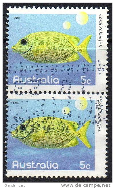 Australia 2010 Fishes Of The Reef 5c Coral Rabbitfish Vertical Pair Used - Gebraucht