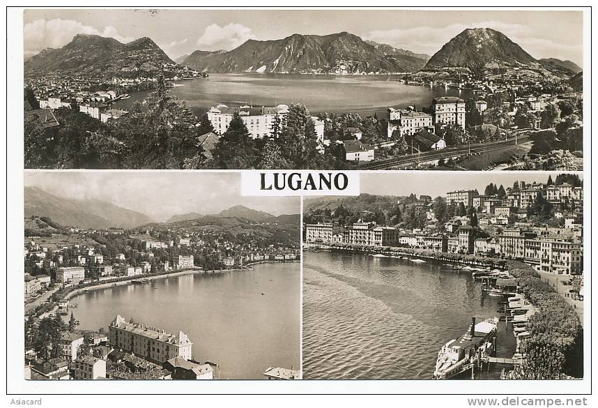 Lugano Multi Vues Timbrée Agno 1955 Real Photo - Agno