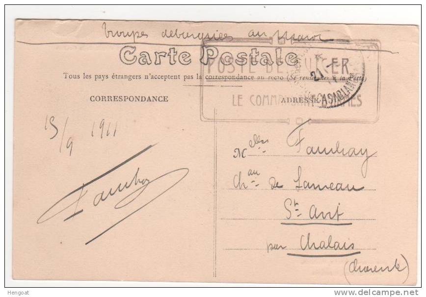 Cachet : " Poste De Guicer , Le Commandant D´armes " / Carte De Settat Du 19/9/11 , 2 Scans - Lettres & Documents