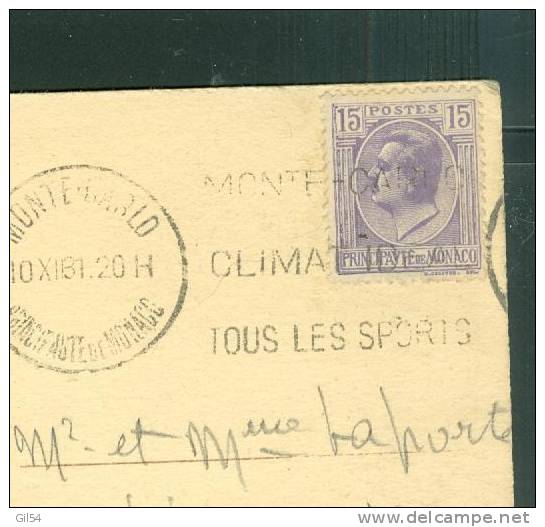 Carte Postale De Monté Carlo Affranchie Pour Limoges En 1931  - AC6004 - Sonstige & Ohne Zuordnung
