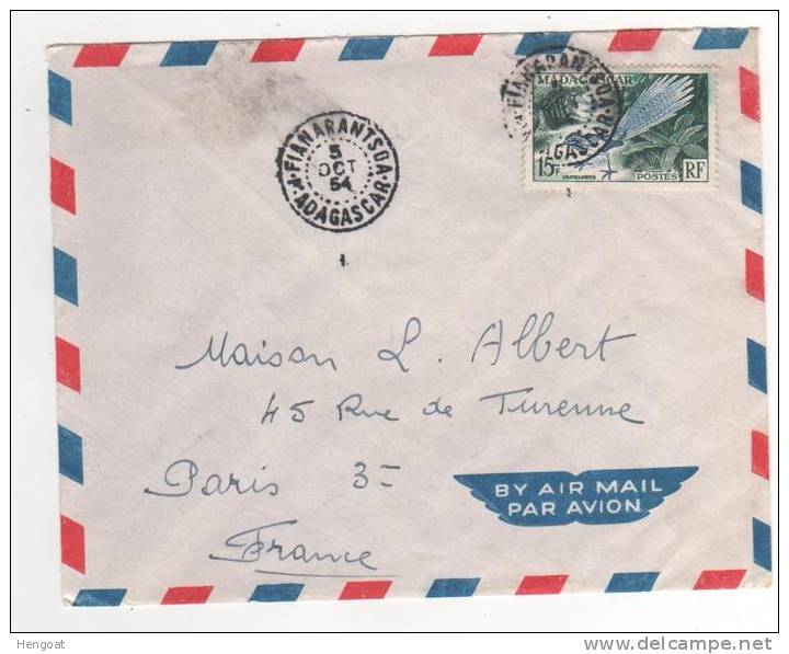 Yvert ,timbre N°324 Seul  / Lettre Du  5 Oct  1954 De Fianarantsoa Pous La France - Cartas & Documentos