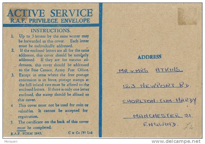 Carta ACTIVE SERVICE Of R.A.F (Gran Bretaña). Royal Army Forces - Service
