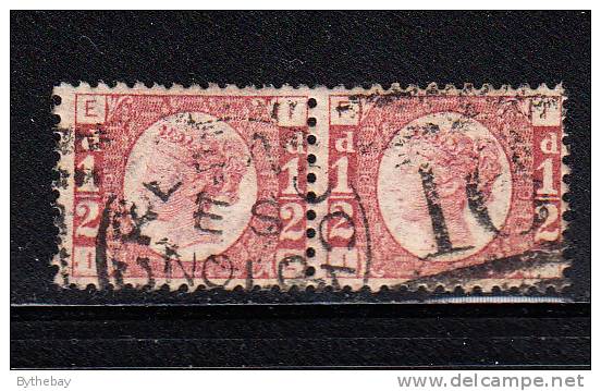 Great Britain Used Scott #58 Horizontal Pair Plate 19 Position IE, IF 1/2p Victoria Cancel: Greenock - Usati