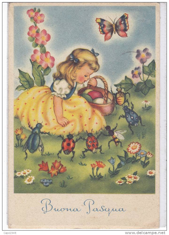 CARD BUONA PASQUA BIMBA UOVA DI PAQUA COCCNELLE APE  FARFALLA    -FG-V-2- 0882-11805 - Insetti