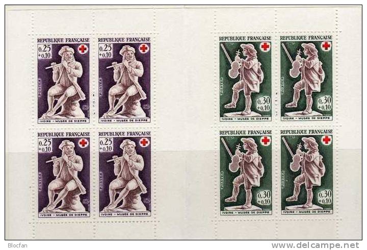 Elfenbeinschnitzerei 1967 Frankreich 1607/8 + 4-Block ** 6€ Aus MH68 Rotes Kreuz Schloßmuseum Dieppe Art Sheet Of France - Souvenir Blocks & Sheetlets