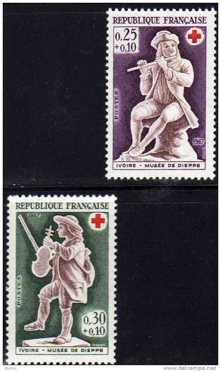 Elfenbeinschnitzerei 1967 Frankreich 1607/8 + 4-Block ** 6€ Aus MH68 Rotes Kreuz Schloßmuseum Dieppe Art Sheet Of France - Souvenir Blocks & Sheetlets