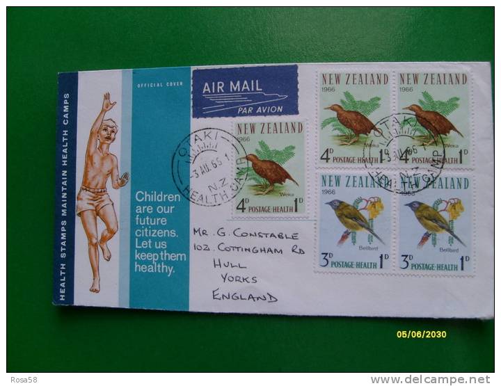 1966 Offical Cover HEALTH Stamps Tematica Uccelli Birds Air Mail 3 Val. 4+1 D E 2 Val. 3+1 D - Covers & Documents