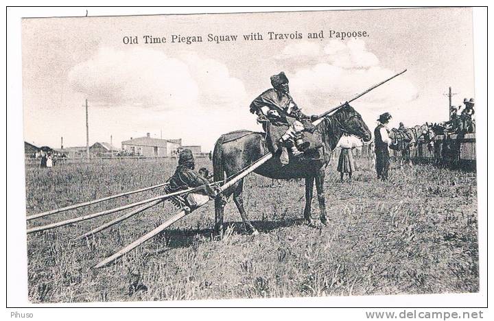 US-343  Old Time PIEGAN Squaw With Travois And Papoose - Indiens D'Amérique Du Nord