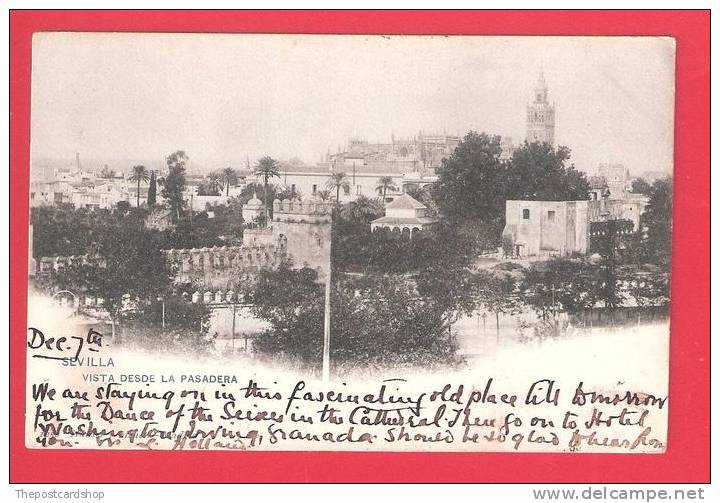 ¤ SPAIN ESPANA  Sevilla Vista Desde La Pasadera Early Dos Non Divise CIRCULADO 1905 MORE SPAIN LISTED!! - Sevilla (Siviglia)