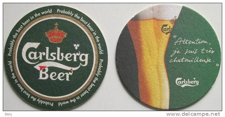 Sous-bock Bierdeckel Bierviltje Coaster CARLSBERG BEER Attention Je Suis Très Chatouilleuse (L) - Sous-bocks