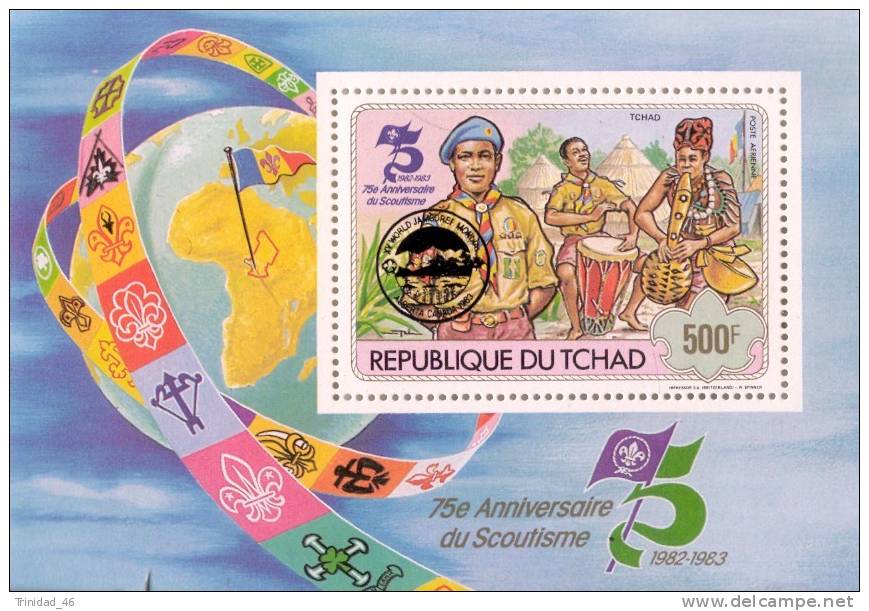 TCHAD ( 75 EME ANNIVERSAIRE DU SCOUTISME  1982- 1983 )  BLOC DE 1 TIMBRE  SCOUTS - Tchad (1960-...)