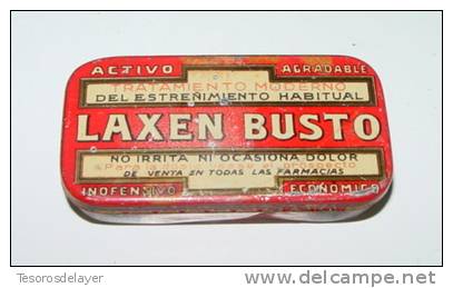 Old Tin Box Advertising Laxen Bust - Pharmacy - Antigua Caja Metalica Litografiada Con Publicidad De Laxen Busto - Farma - Boîtes