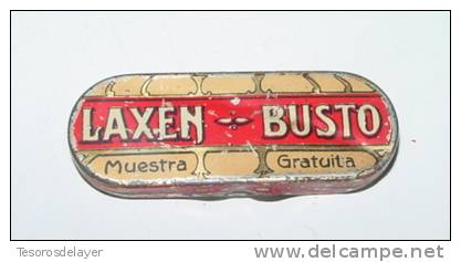 Old Tin Box Advertising Laxen Bust - Pharmacy - ANTIGUA CAJA DE HOJALATA LITOGRAFIADA CON PUBLICIDAD DE FARMACIA, LAXEN - Scatole