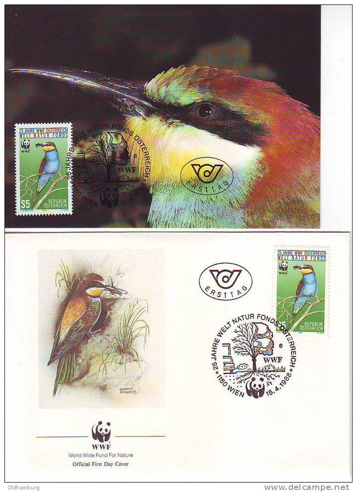 0212ao: Bienenfresser, Österreichs WWF- Ausgabe 1988 Auf FDC Und MK - Colibris