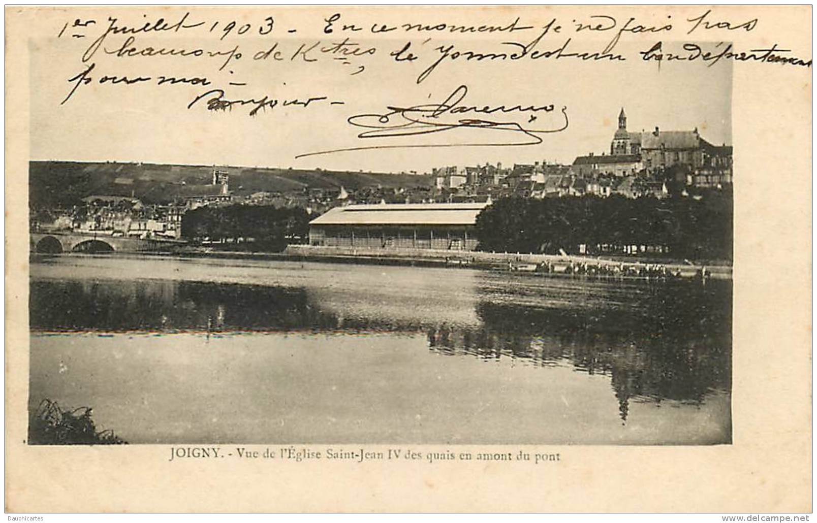 JOIGNY - Vue De L' Eglise Saint Jean IV Des Quais En Amont Du Pont - 2 Scans - Joigny