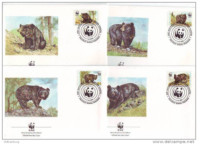 0212ba: WWF- Serie Aus Pakistan 1989: Der Kragenbär, 4- Teilige Serie Auf FDCs - Ours